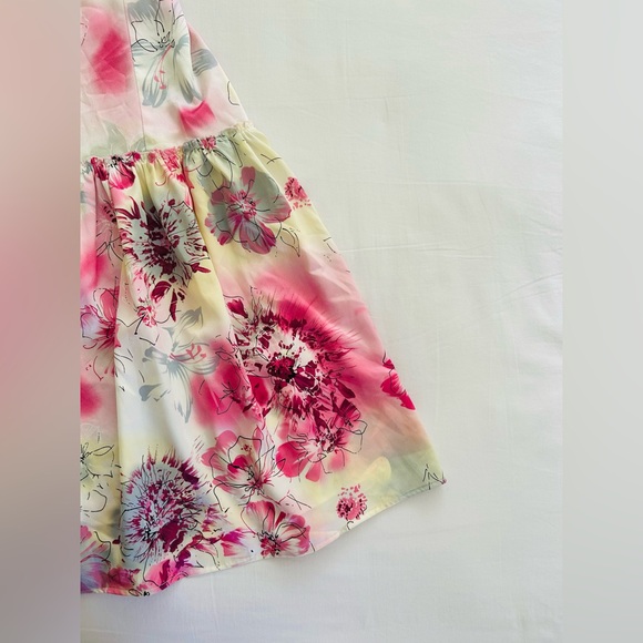 Vintage Pink Floral Watercolour Satin Dress with Bejeweled Belt - Picture 5 of 5